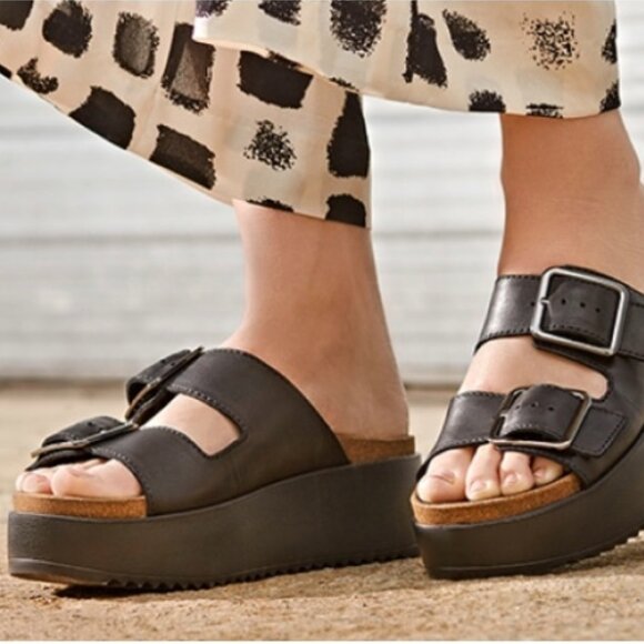 Clarks Botanic Black Leather Strap Sandals Shoes Women's Slide size 8 M - Picture 1 of 11